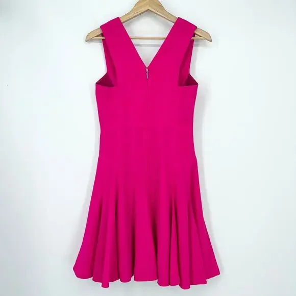 Rebecca Taylor Crepe V Neck Fit and Flare Dress, Hot Pink